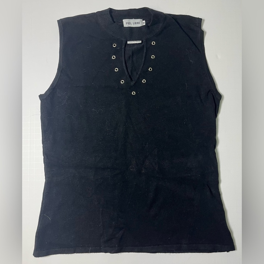VTG Piel Libre Black Eyelet Lace-Up Sleeveless Top ✦ Grunge Y2K Indie Small
